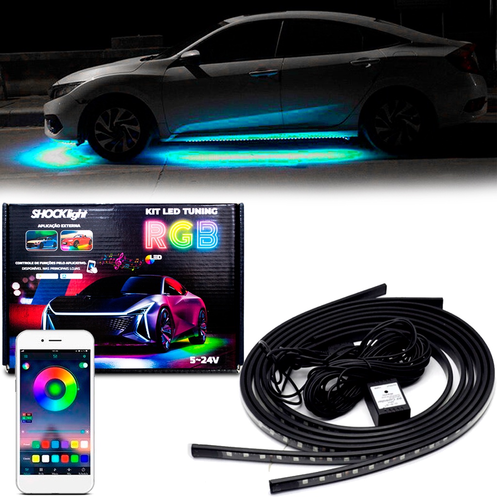 Kit Led Neon RGB Externo Automotivo 12/24V Shocklight | Shopee Brasil