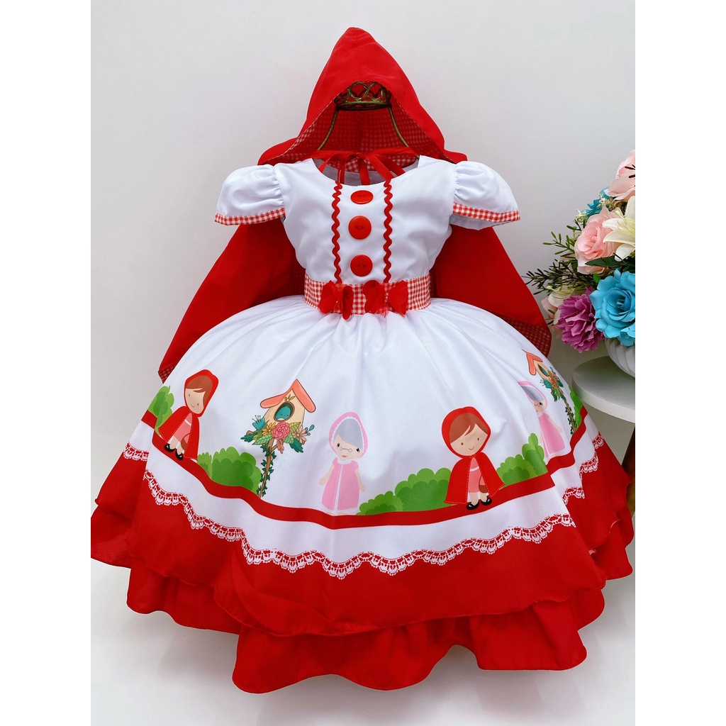 Vestido Infantil Chapeuzinho Vermelho C/ Capuz | Shopee Brasil