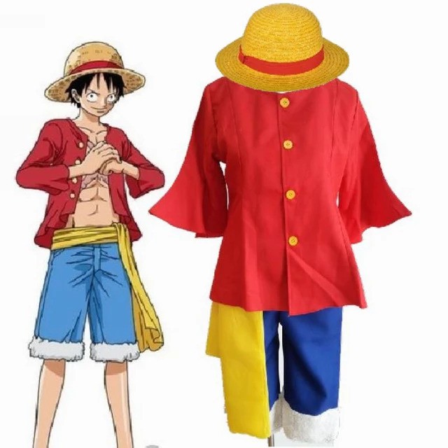 Fantasia Luffy C/ Chapéu One Piece Traje Infantil Roupa Mangá Cosplay Anime  P M G