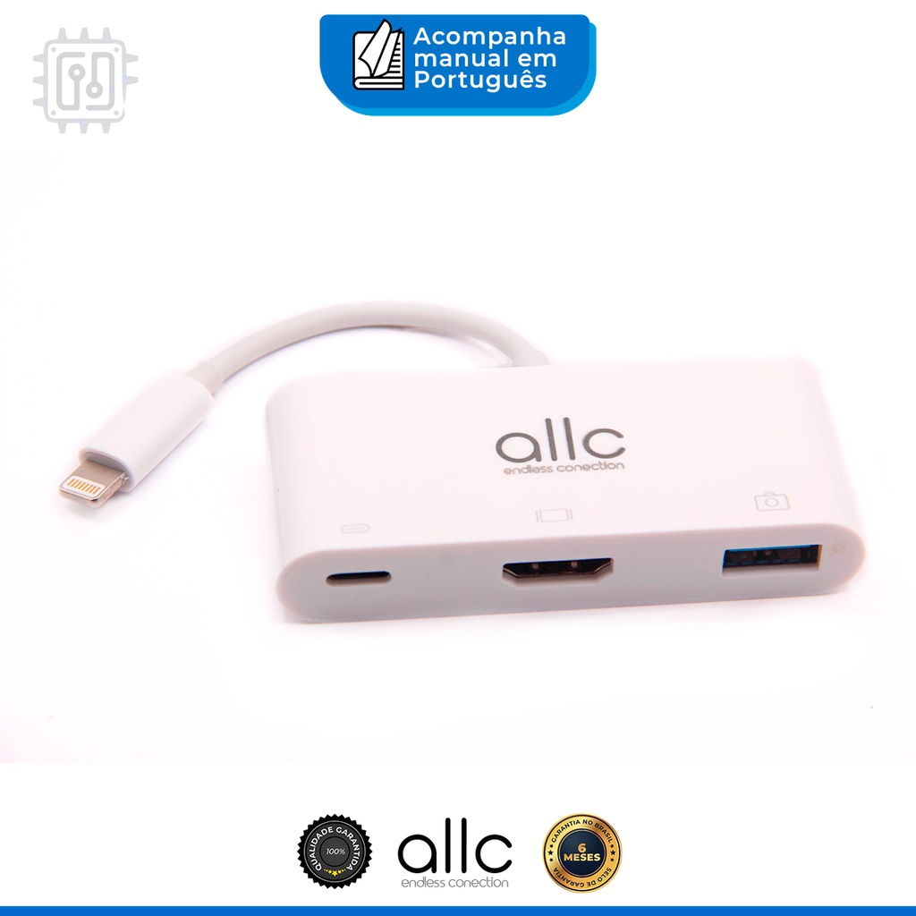 Adaptador Lightning Para Hdmi Espelhar Tela do iPhone iPad Na Tv