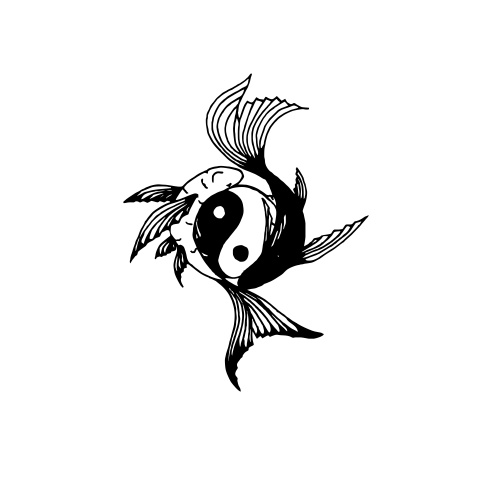 adesivo preto e branco Dois peixes de carpa koi. Símbolo de Yin Yang