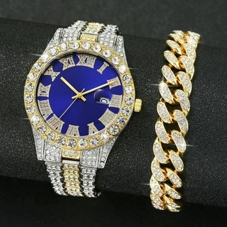 Relógio de Moda Diamante Calendário Masculino Pulseira de Aço Inoxidável Pulseira de Quartzo Pulseira de Quartzo Pulseira de Diamante