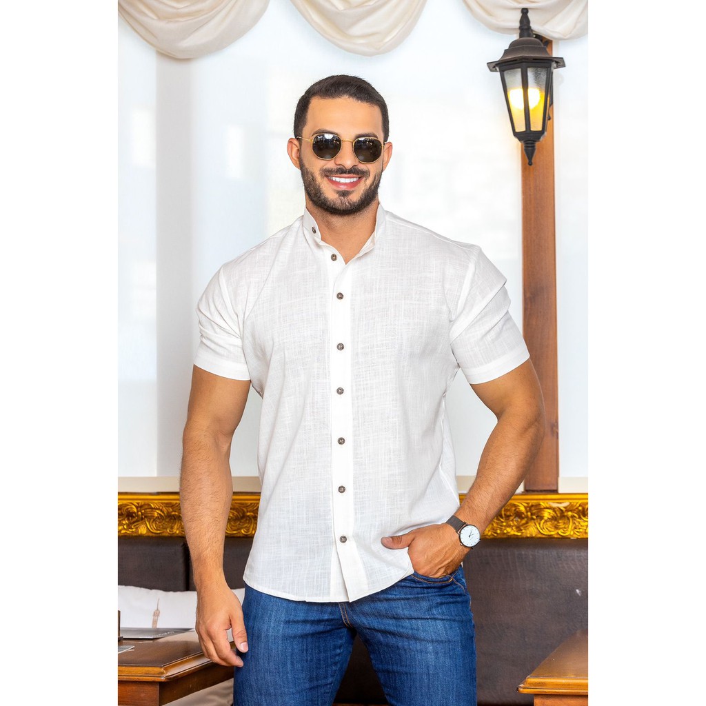 Camisa Social Masculina Gola Padre Luxo Promoção Atacado Luxo