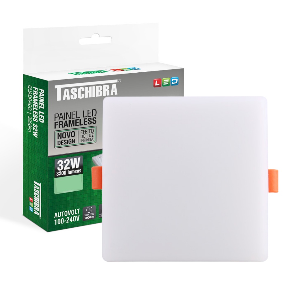 Painel de Led Frameless Quadrado Embutir/Sobrepor 32W Bivolt Taschibra