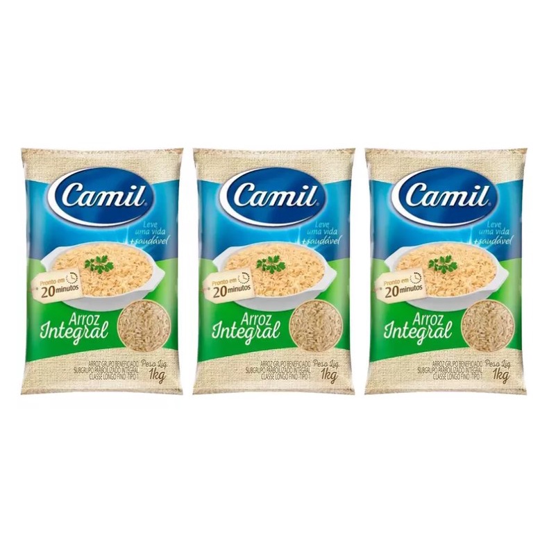 Kit 3 Arroz Integral Parboilizado 1kg Camil | Shopee Brasil