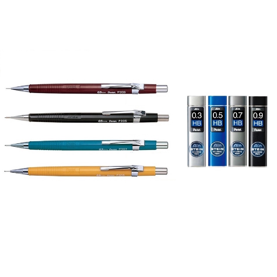 Kit Lapiseira Pentel Sharp 0,3 0,5 0,7 0,9+grafites ain stein HB