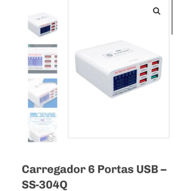 FONTE CARREGADOR USB 6 PORTAS 15W