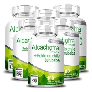 6x Alcachofra Composta + Boldo do Chile + Jurubeba - 100 cápsulas 500 mg - Produto Natutal - 4Elementos