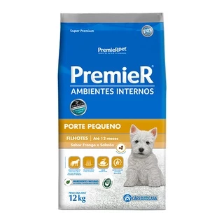 Ração Premier Ambientes Internos para Cães Filhotes de Pequeno Porte Sabor Frango e Salmão - 12Kg