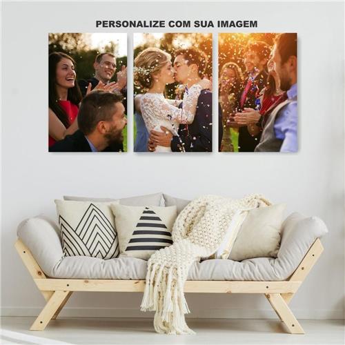 Kit Quadros Decorativo Mosaico 90x40 3 peças Personalizado Sua foto aqui MDF 4K Alta Resolução Full HD