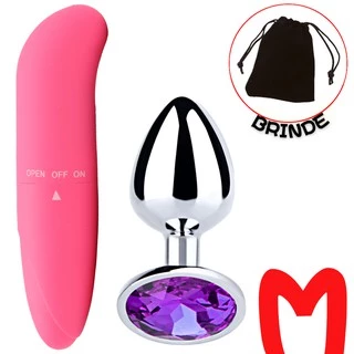 Plug Anal Joia Aço M + Vibrador Ponto G Kit Promocional Sexy
