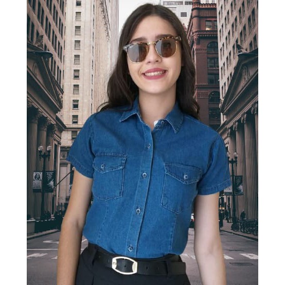 Camisa jeans feminina manga curta sale mercado livre