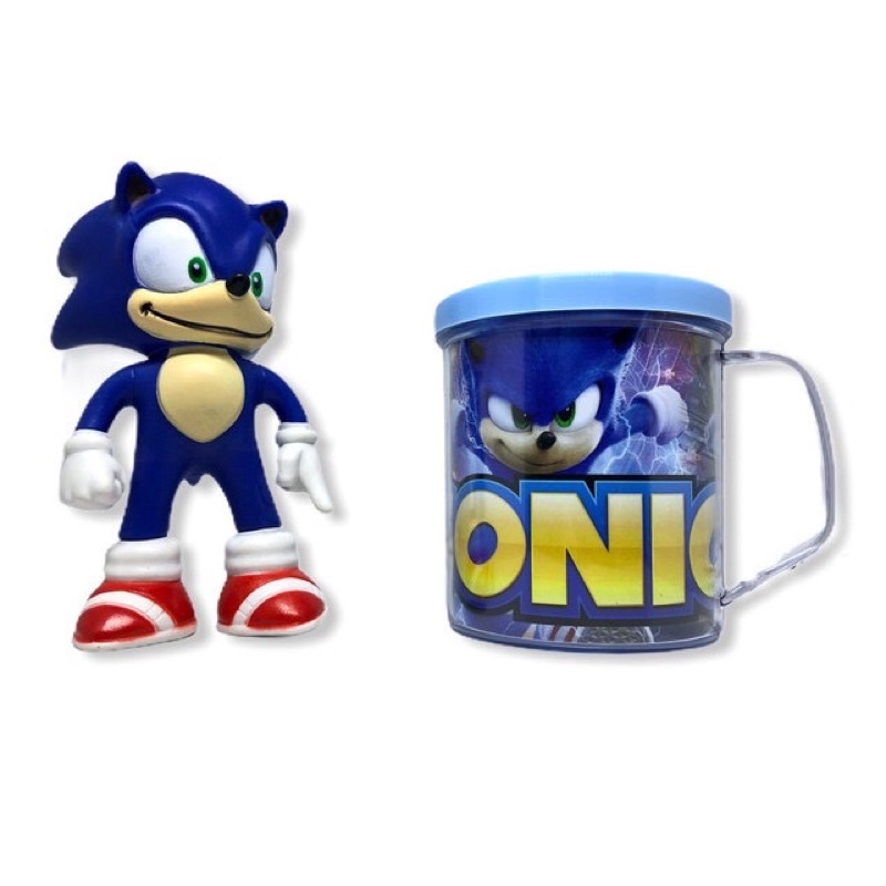 Boneco Sonic Azul Pequeno com Caneca Personalizada