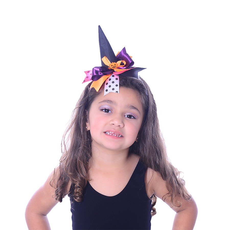 Fantasia Halloween Infantil Menina Bruxinha Bella Com Tiara Mini Chapéu