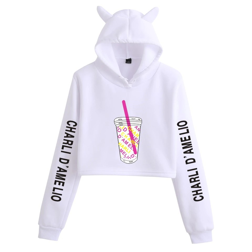 Moletom Blusa Charli D'Amelio TikTok Cropped Com Orelhinhas
