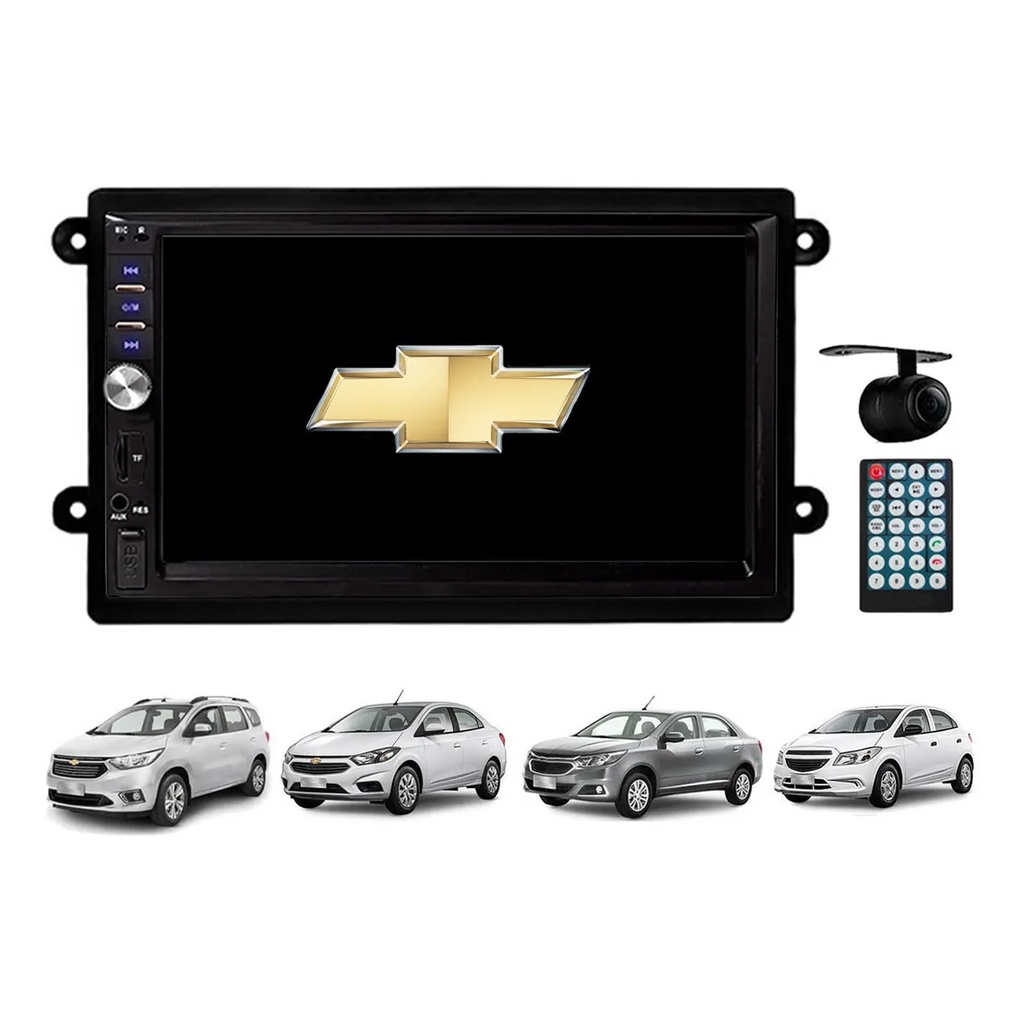 KIT Central Multimídia Chevrolet Onix 2013 a 2019 7 Polegadas Espelhamento  iOS Android Bluetooth USB SD Fm + Câmera de Ré 