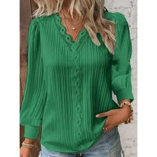 Camisa De Verão Feminina Sexy Pescoço Em V Manga Longa Com Laço Rua S-4XL Plus Tamanho