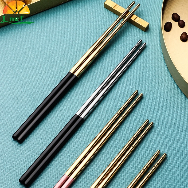Pauzinhos/Hashi Quadrado Oco De Aço Inoxidável Espiral Chinês Reutilizável Não Escorrega