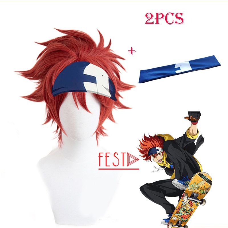 Peruca Anime Sk8 The Infinity Reki Cosplay Cabelo Vermelho Masculino