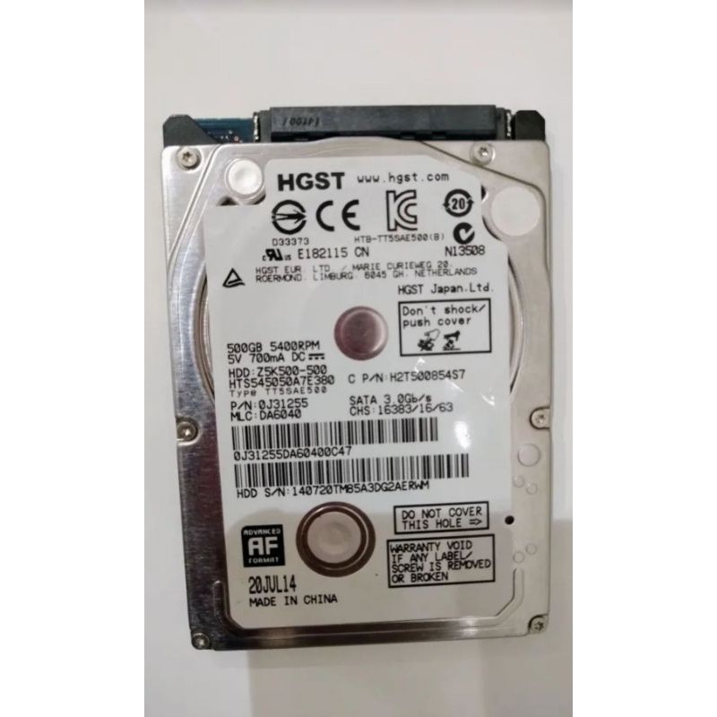 HD PARA NOTEBOOK 500GB HITACHI (HGST) MOD: TT5SAE500 ou TS7SAD750 ...