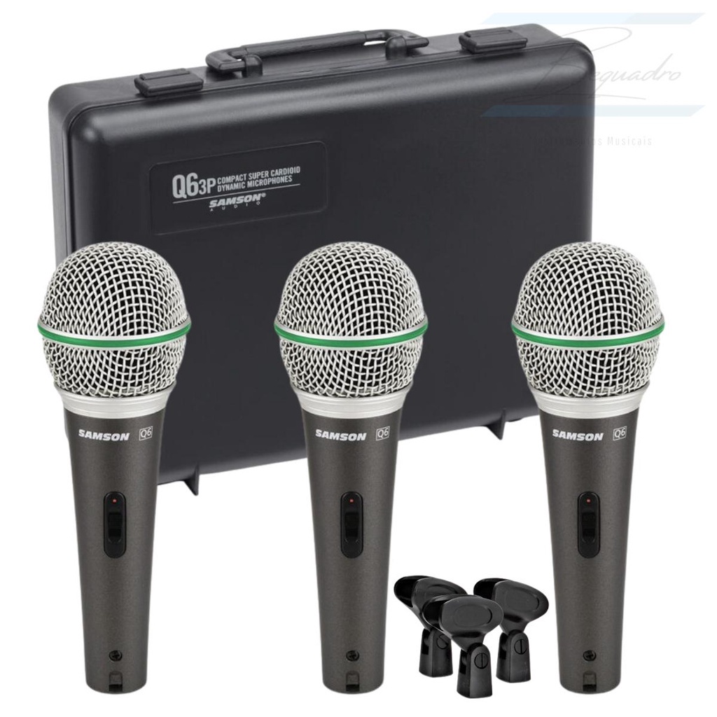 Kit 3 Microfones Samson Q6 Dinâmico Chave On-Off com Case | Shopee Brasil