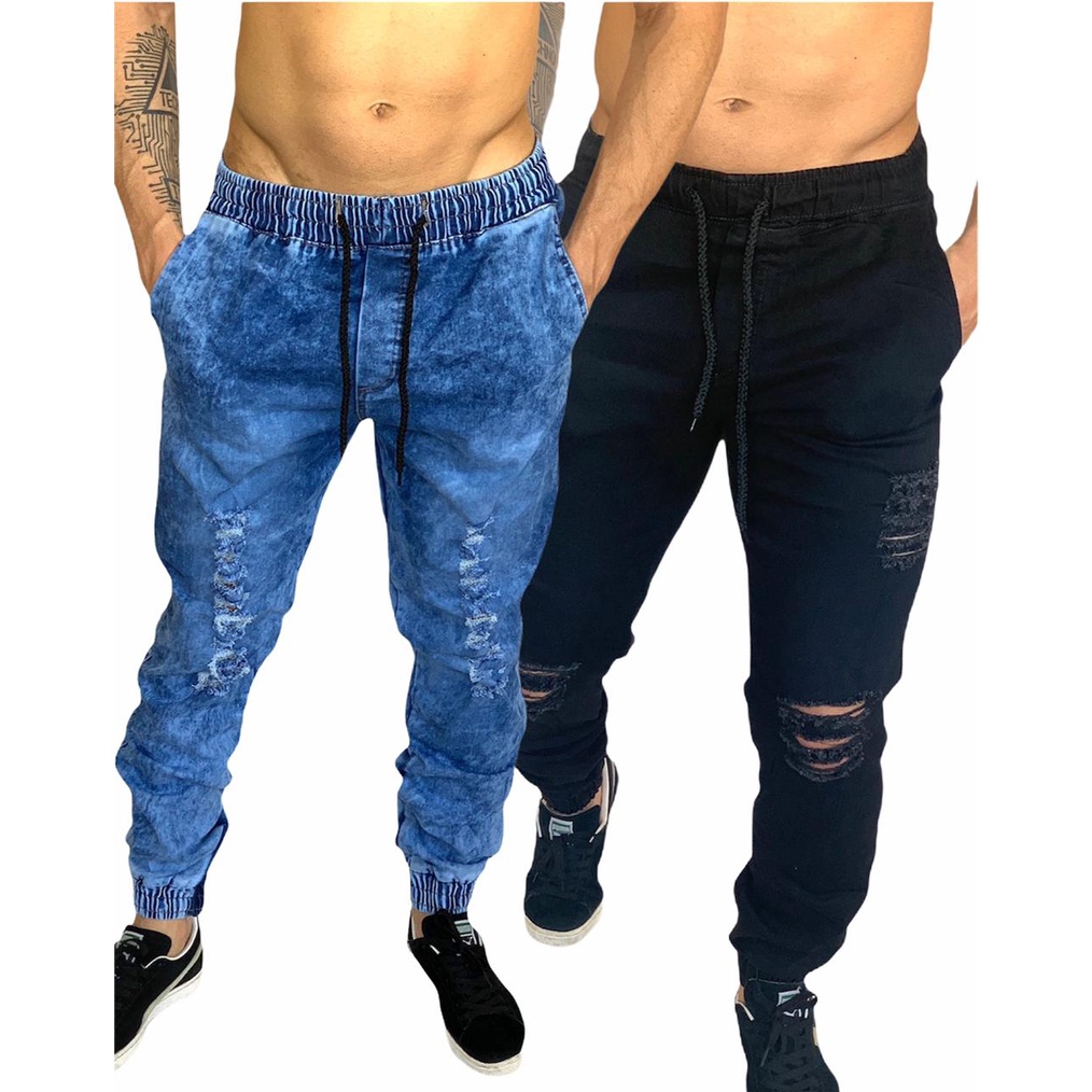 Calça Jogger Jeans Lavado Punho