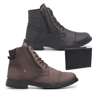 Kit Bota Coturno Tratorado Masculino Cafe e Chocolate + Carteira Super Promoção