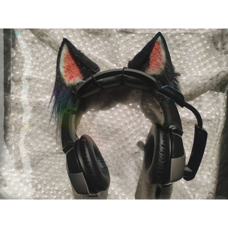 Orelhinhas para headset fone gatinho lobinho pelúcia preto