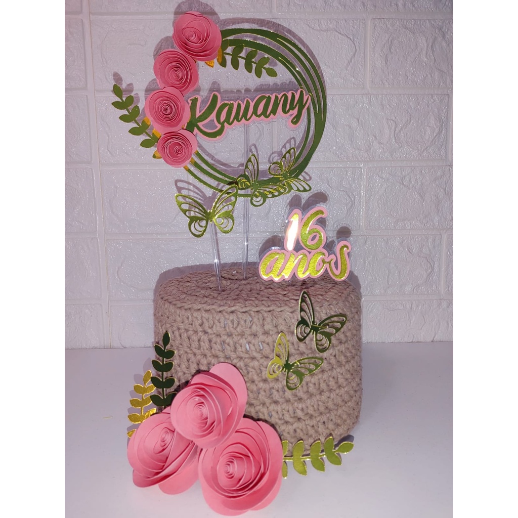 Kit Topo De Bolo Feminino Flores Personalizado Nome E Idade