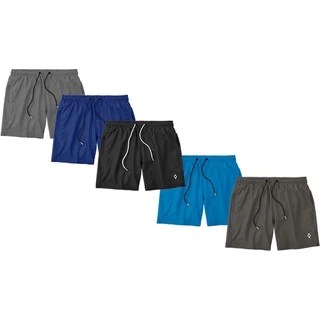 Kit 5 Shorts Bermudas Liso Lisa Masculino Tactel elastano Básico Academia Treino