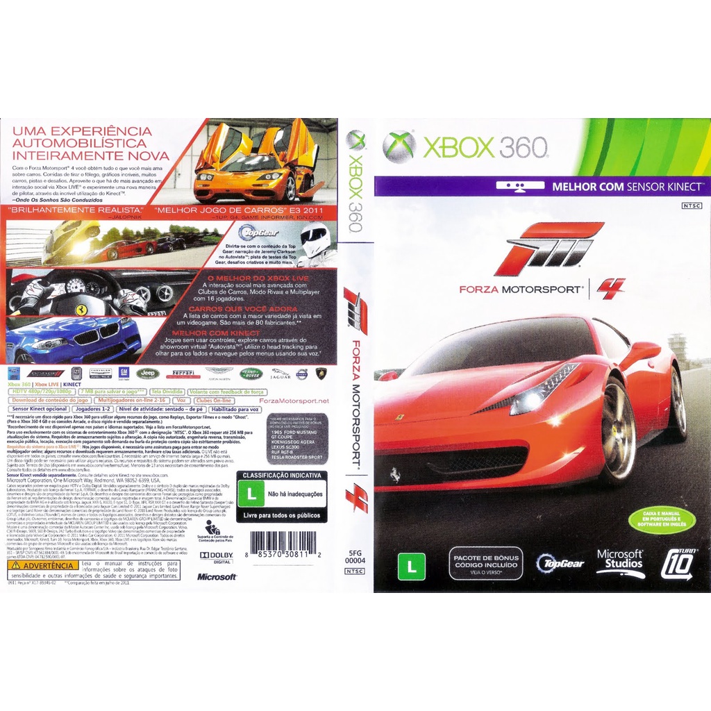 Jogo Xbox 360 - Forza Motorsport 4 (Mídia Física) - FF Games