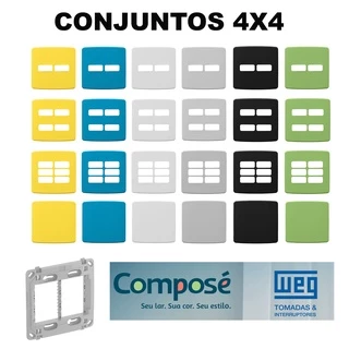 Placas 4x4 Cores Sortidas para linha de tomadas e interruptores Weg Composé