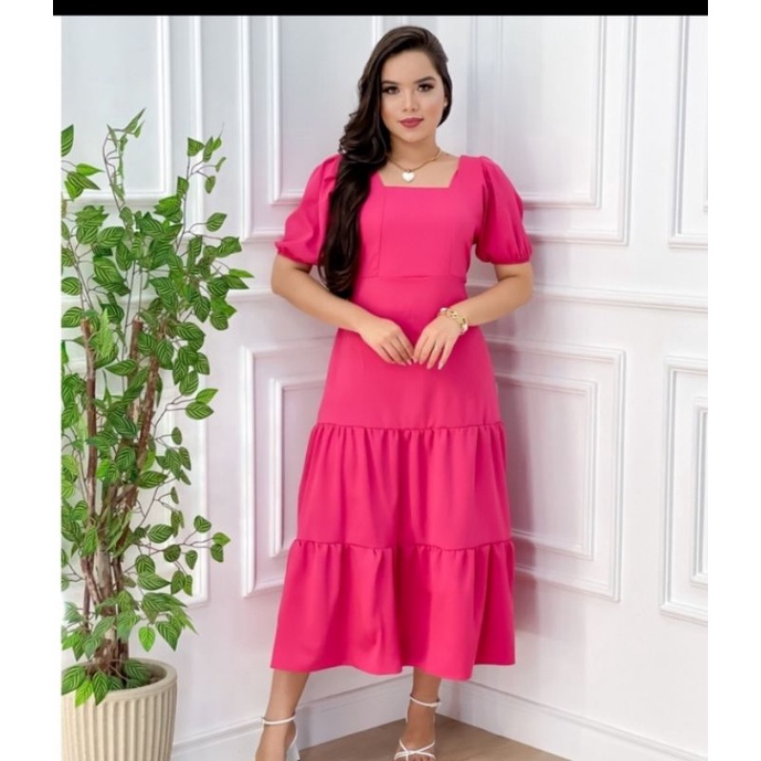 Vestido Midi Manga Bufante Shopee Brasil