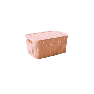 Caixa de Plástico Retangular Organizadora 2,8 L com Tampa e Pegador Trama Vinho Malbec-Rosa Pastel