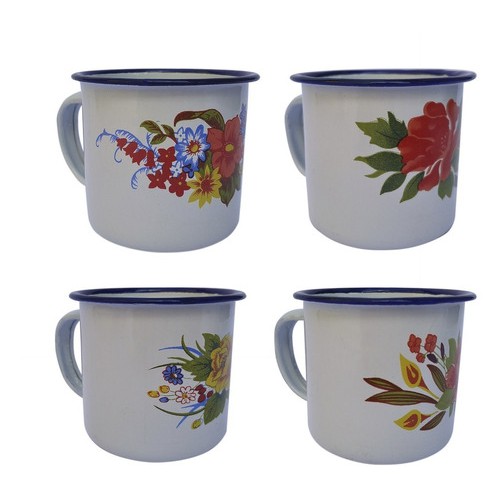 Caneca Xícara Ágata Esmaltada 150 Ml Tema De Flores De Metal Xícara De Café Chá Rústica Promoção