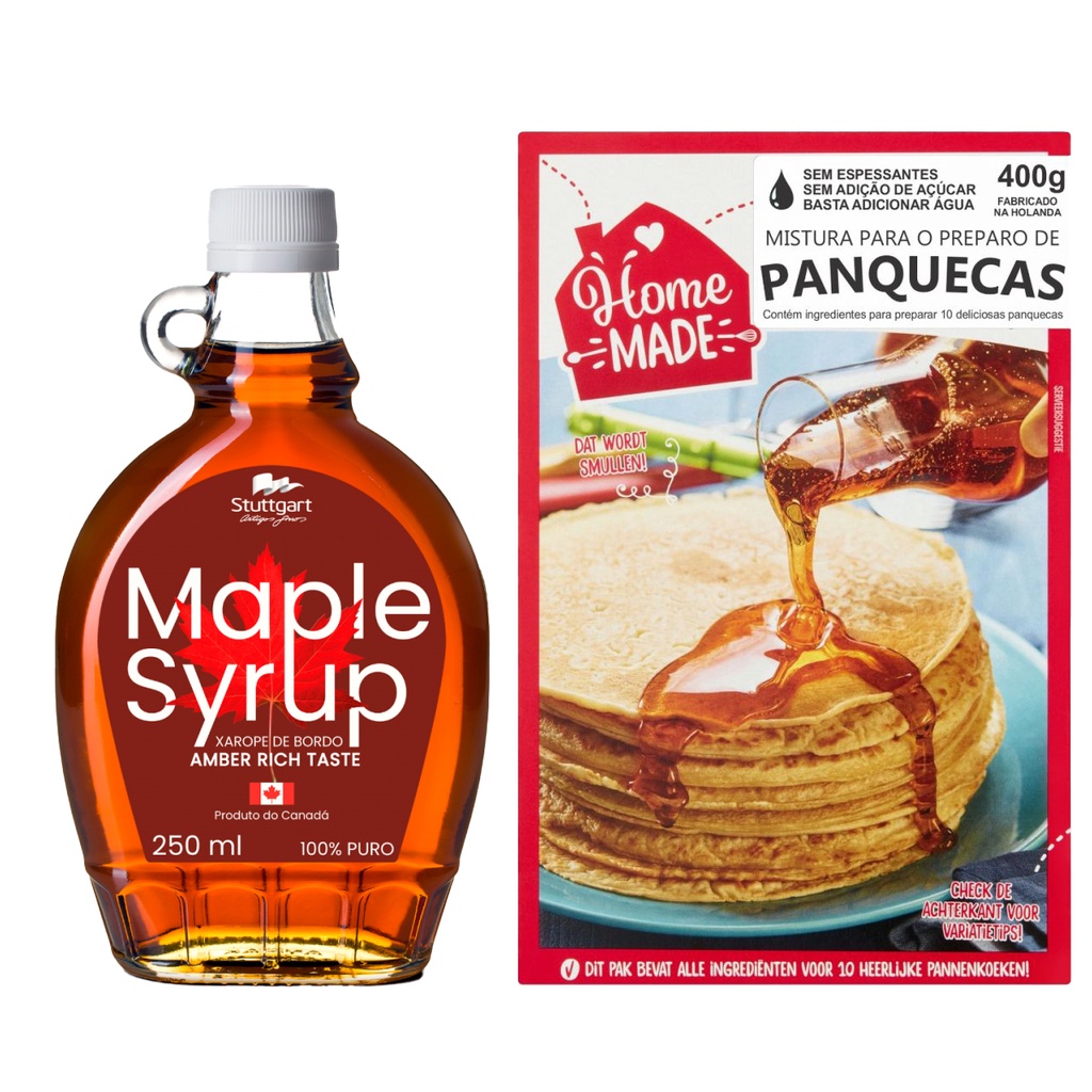 Xarope Bordo Maple 100% 250ml + Mistura Massa Panqueca 500gr