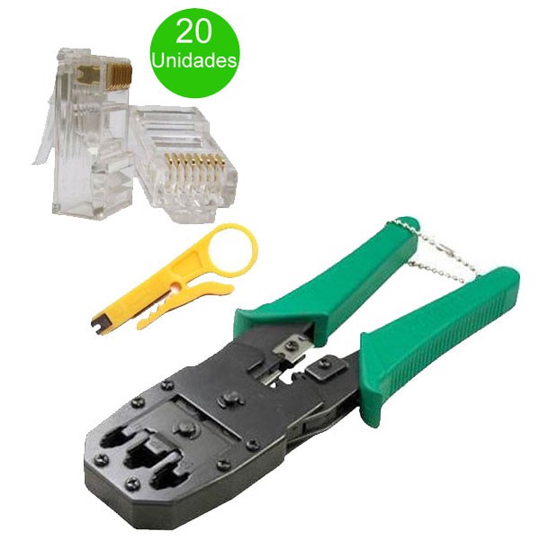 20 Conector RJ45 Categoria 6 e Alicate de Crimpar RJ45 RJ11 RJ12 e ...