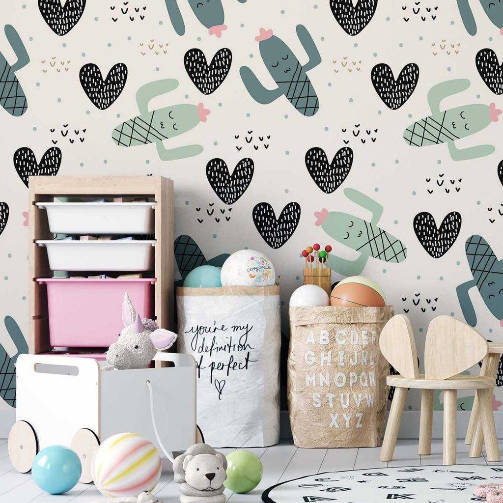 Plantas Vinil Cacto infantil com famingo e chuva - TenStickers