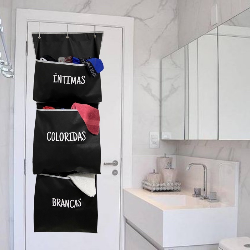 Cesto Saco Organizador de Pendurar Atrás da Porta de Roupa Suja e Brinquedo Dobrável Multiuso