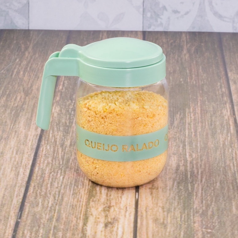 Pote Organizador Porta Queijo Ralado de Plástico com Alça 450ml Verde Tiffany