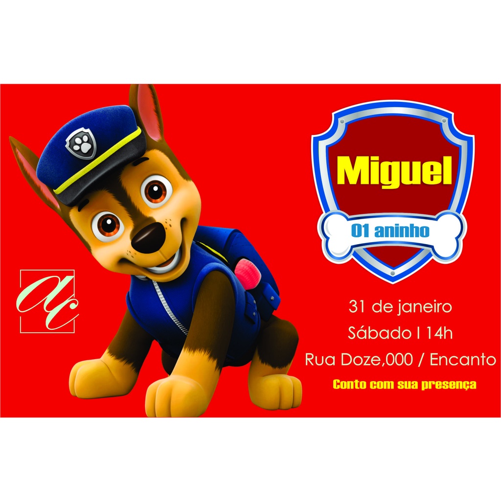 Convite patrulha canina Miguel  Convites patrulha canina, Patrulha canina,  Patrulha