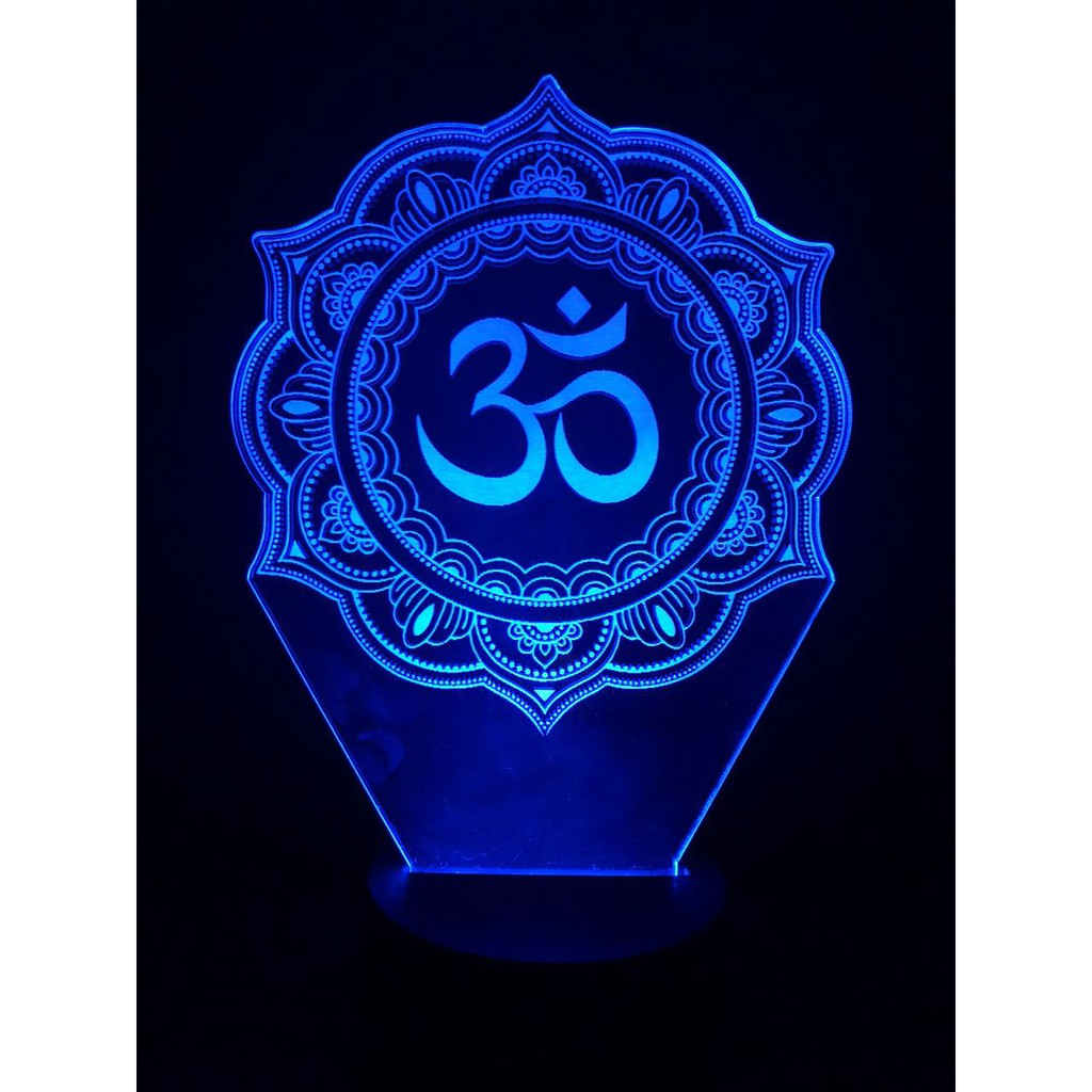 Luminária Led 3D, Mandala, Símbolo OM, Trance, Yoga, Paz, 16 cores