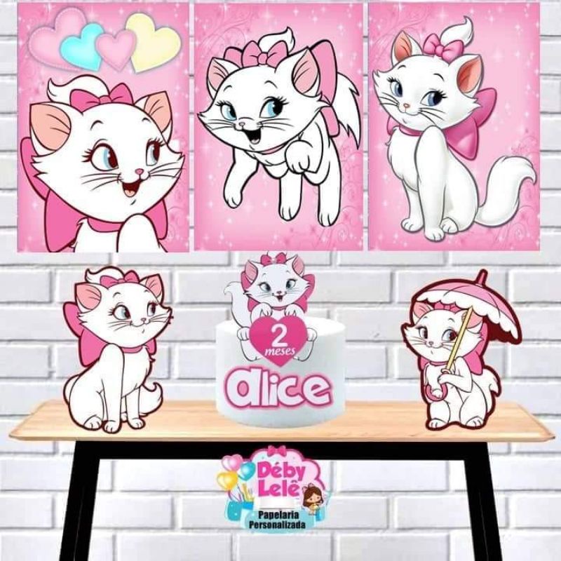 gatinha Marie kit decoração de festa infantil 4 display de 20cm