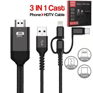 YOUBO 3 Em 1 Cast-Cabo Para HDTV (Relâmpago/Micro/Tipo C/)