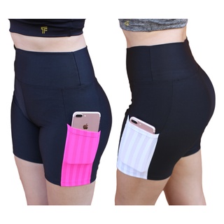 Kit 2 Shorts Cintura Alta Academia Bolso Celular Suplex
