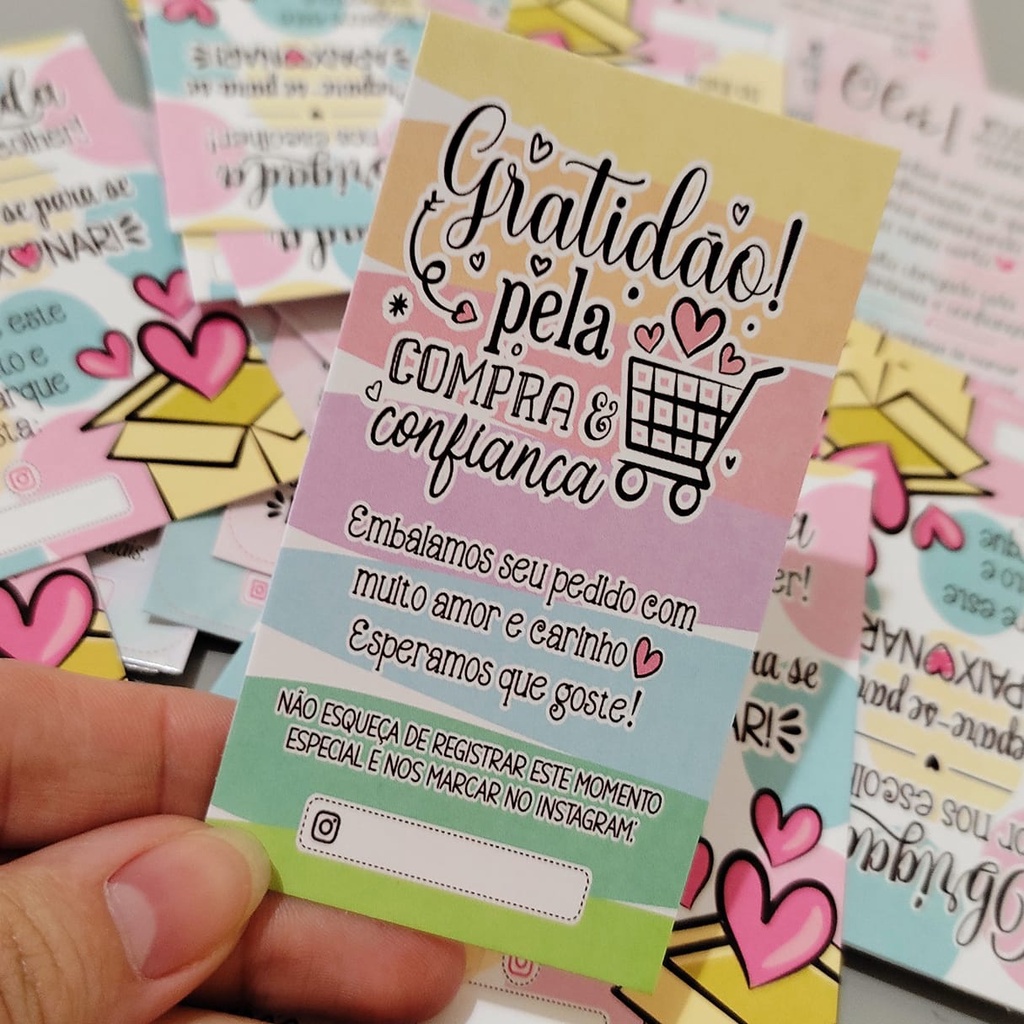 50 ou 100 Cartão de agradecimento ao cliente. Brinde mimo, lembrancinha ...