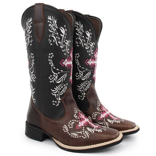 Bota Feminina Country Cano Longo Texas Gold Bordada Rosa Ref:10000