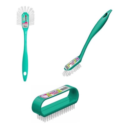 Kit Escovas: 1 Longo Alcance + 1 Cantos + 1 Limpeza Delicada