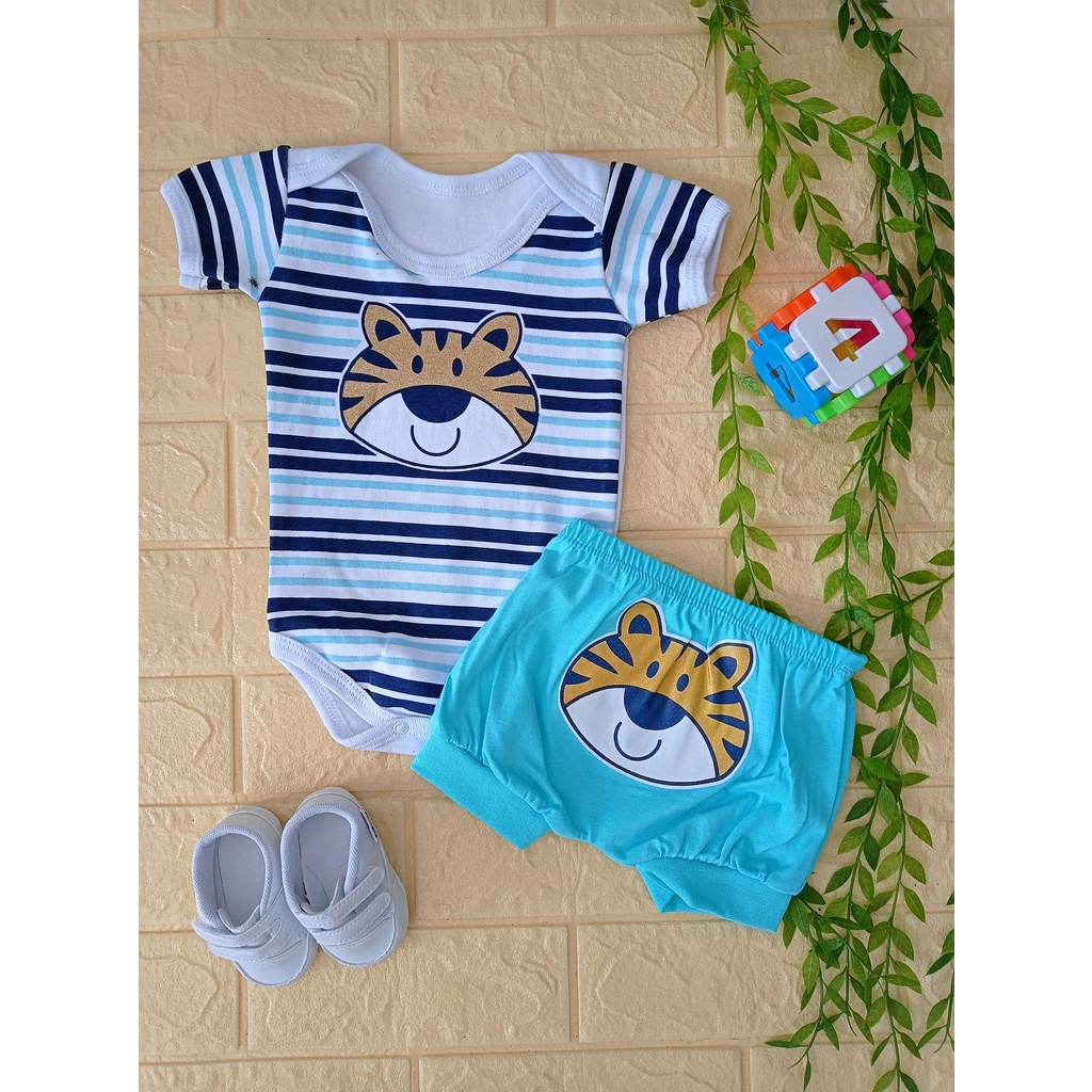 Roupas Bebe Menino Bodie E Short Tigre Listra Conjunto