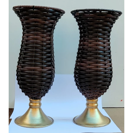 Kit 2 Vaso Taças Junco Vime Base Dourada Decoração